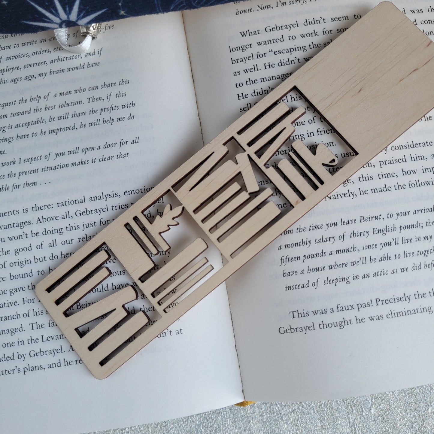 Wooden Bookmark with “Library” Design