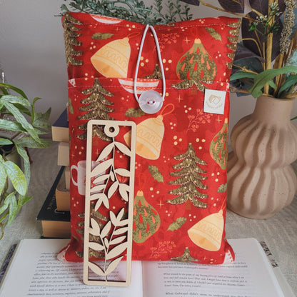 Book sleeve e segnalibro in legno " Natalizia " Viaggare coi libri